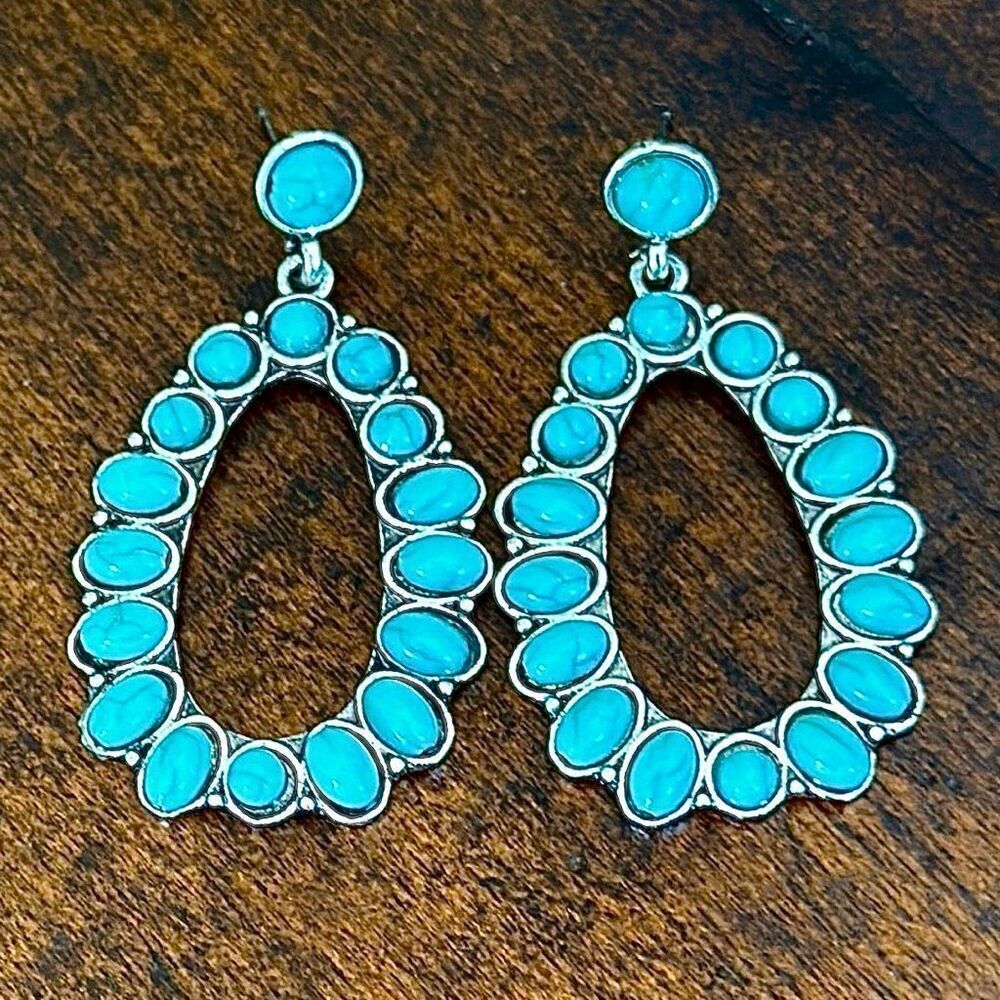 The Chaparral Drop Earrings – Turquoise Blue Andean Teardrops in Silver Tone